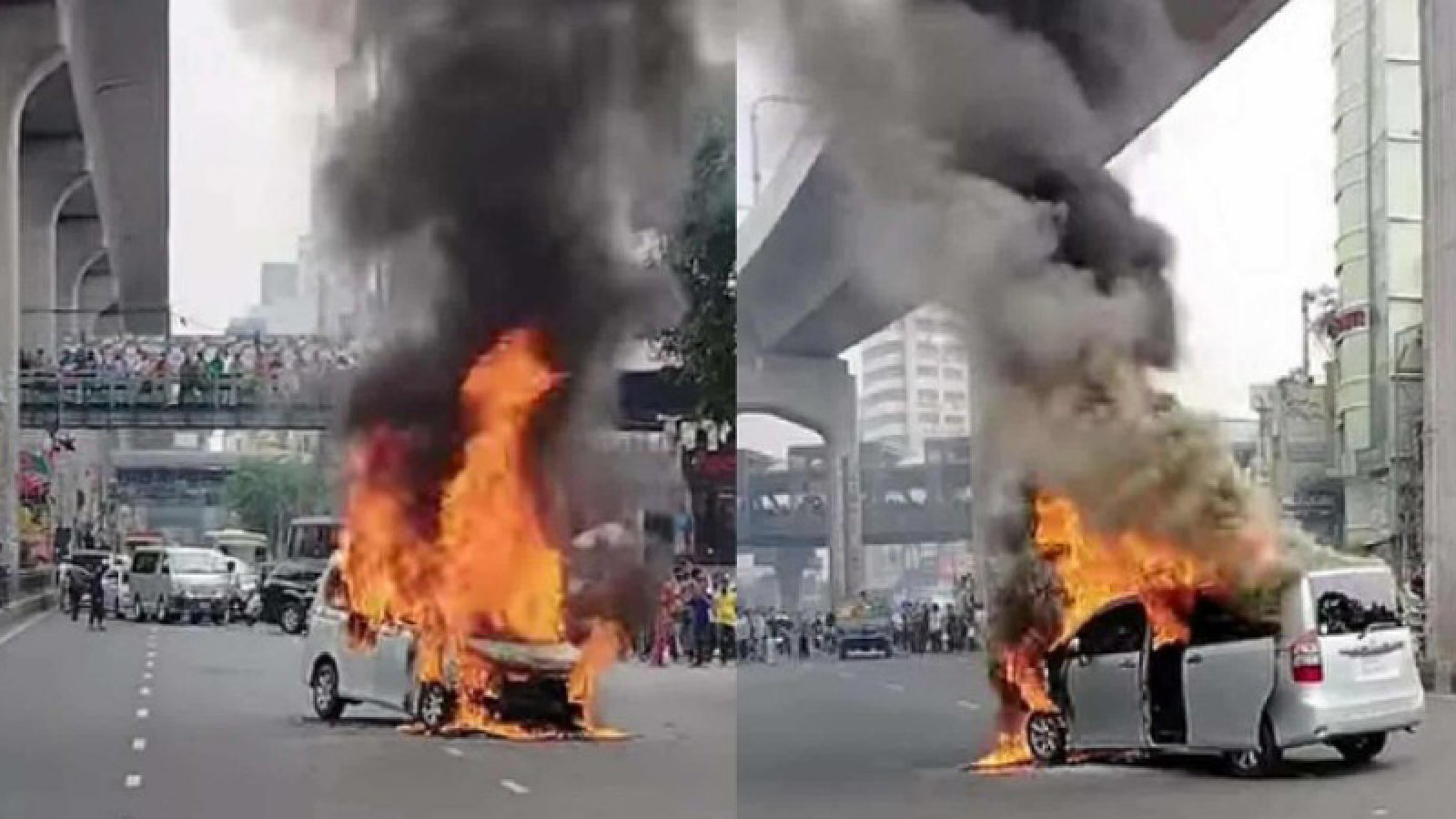 ফার্মগেটে চলন্ত মাইক্রোবাসে আগুন
