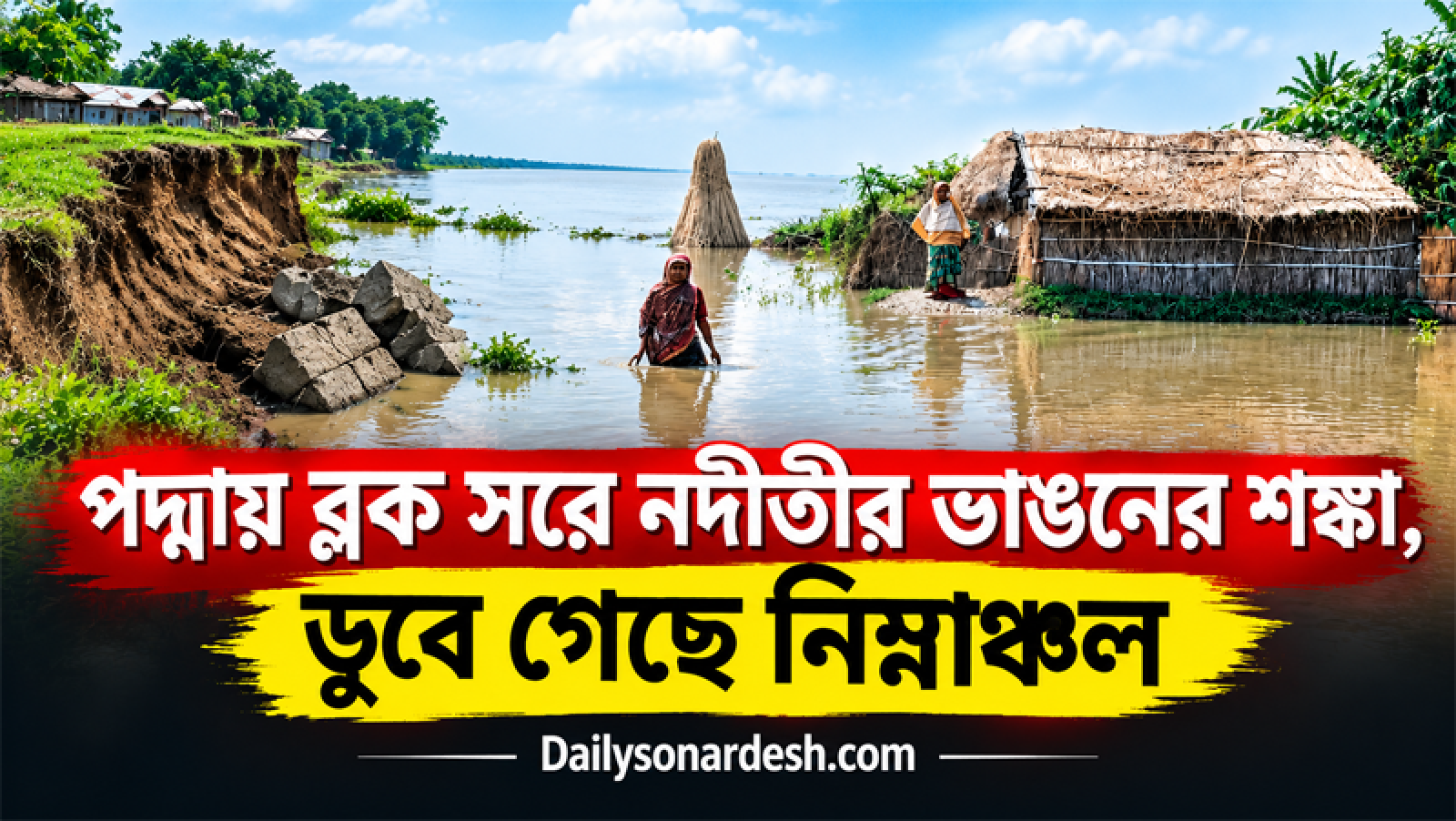 পদ্মায় নদীতীর ভাঙনের শঙ্কা, ডুবে গেছে নিম্নাঞ্চল